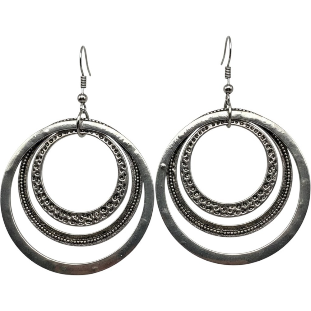 Paparazzi Tempting Texture Silver Earring Women Silver Boho Multi Hoop Drop